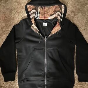 Burberry Black Hoodie with Tan Plaid Hood Lining